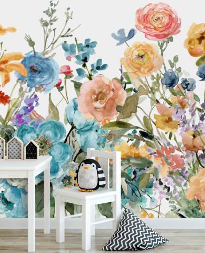 flerfarvet voksende blomster tapet