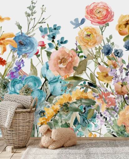 papel pintado flores en crecimiento multicolor