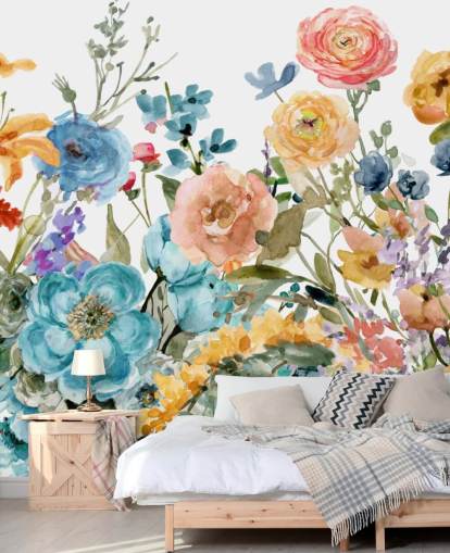 multicoloured growing flowers wallpaper