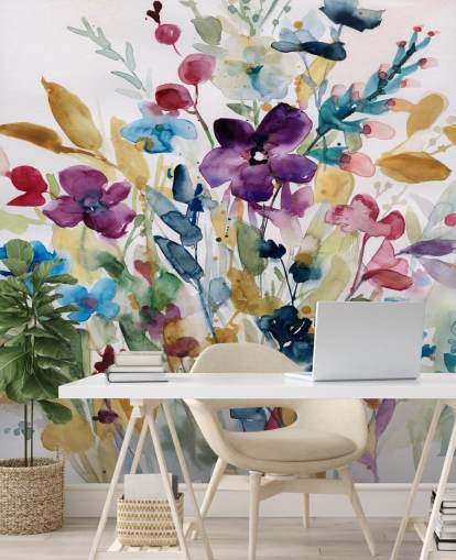 carta da parati murale colorata con motivo floreale ad acquerello chiamato Garden Jewels di Carol Robinson per salotti e giardini d'inverno carta da parati murale colorata con motivo floreale ad acquerello chiamato Garden Jewels di Carol Robinson per salotti e giardini d'inverno