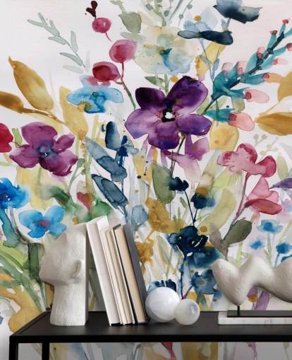 colourful floral watercolour wallpaper mural called Garden Jewels by Carol Robinson for lounges and conservatories colourful floral watercolour wallpaper mural called Garden Jewels by Carol Robinson for lounges and conservatories