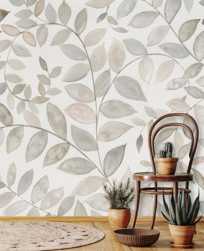 papel pintado de hojas gris pálido