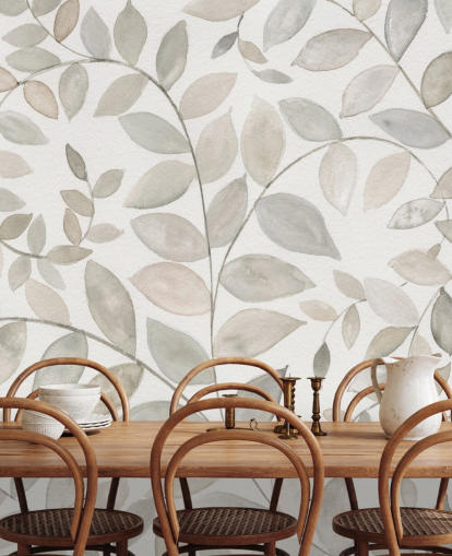 papel pintado de hojas gris pálido