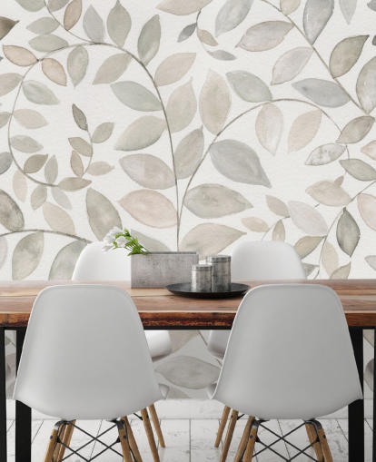 papier peint feuilles gris pâle