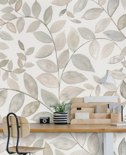 papel pintado de hojas gris pálido