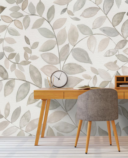 papier peint feuilles gris pâle