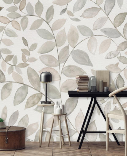 papel pintado de hojas gris pálido