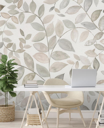 papel pintado de hojas gris pálido