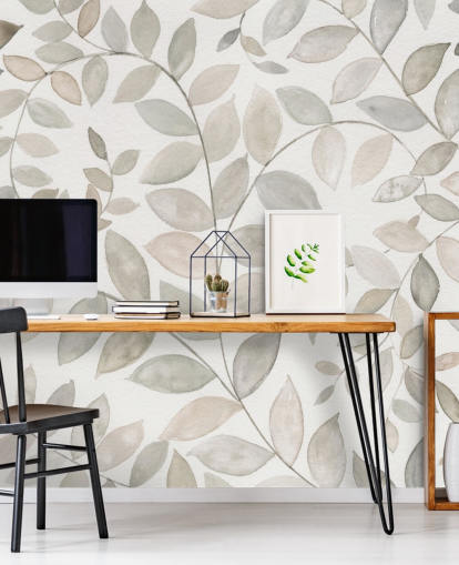 papier peint feuilles gris pâle