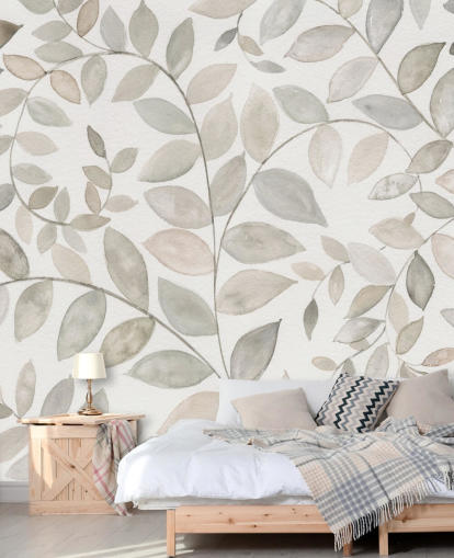 papel pintado de hojas gris pálido