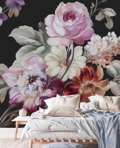 papel pintado rosa y floral oscuro