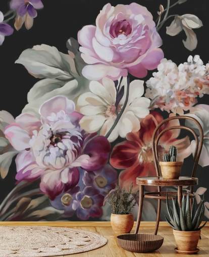 roze roze en donker bloemenbehang