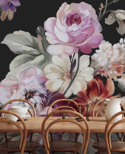 papel pintado rosa y floral oscuro