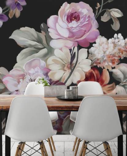 roze roze en donker bloemenbehang