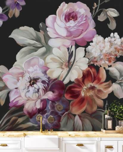 roze roze en donker bloemenbehang