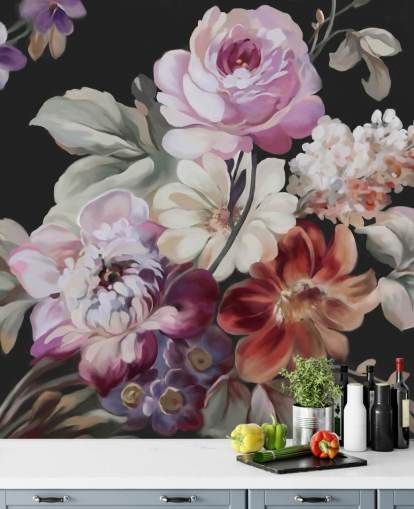 rosa ros och mörk blommig tapeter rosa ros och mörk blommig tapeter