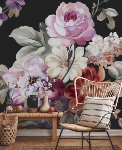 papel pintado rosa y floral oscuro papel pintado rosa y floral oscuro