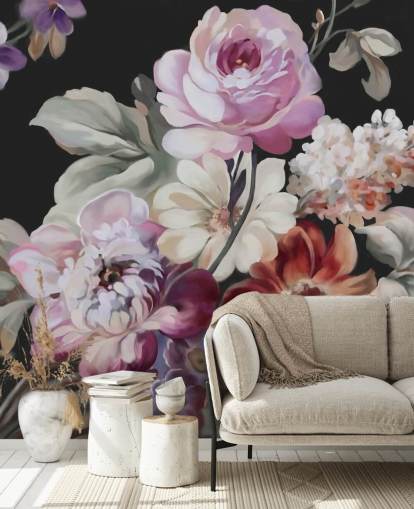 papel pintado rosa y floral oscuro
