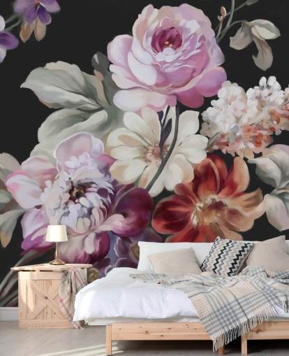 papel pintado rosa y floral oscuro