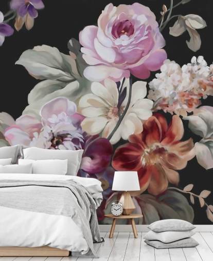 roze roze en donker bloemenbehang