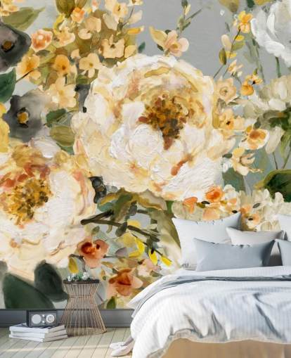 sennep, hvit og grå floral tapet sennep, hvit og grå floral tapet