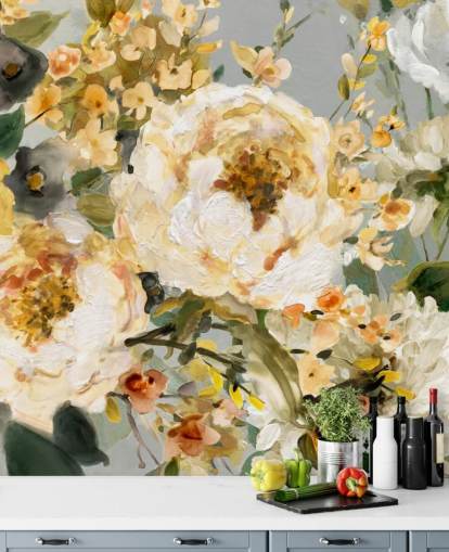 carta da parati floreale senape, bianca e grigia carta da parati floreale senape, bianca e grigia