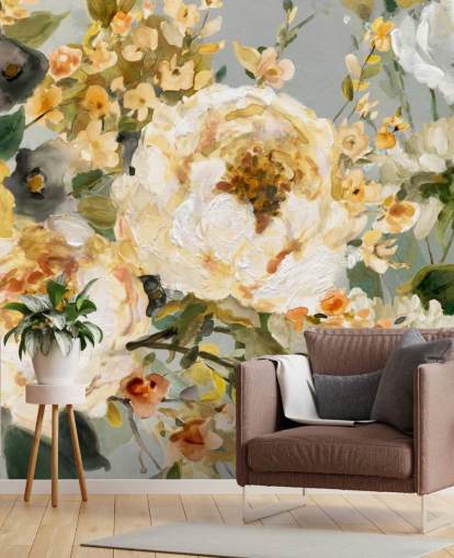 mustard, white and grey floral wallpaper mustard, white and grey floral wallpaper