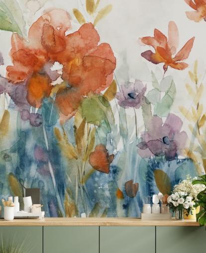 akvarel blomster tapet