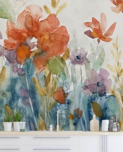 Aquarell-Blumen-Tapete