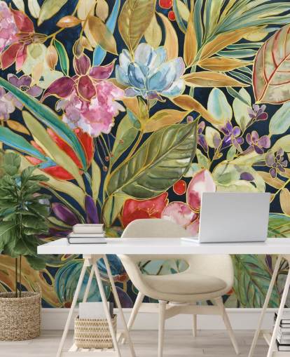 bunte tropische Blumen auf dunklem Hintergrund bunte tropische Blumen auf dunklem Hintergrund