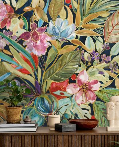 colourful tropical flowers on dark background wallpaper colourful tropical flowers on dark background wallpaper