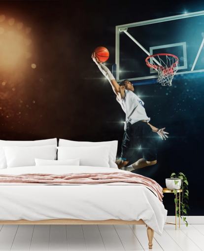 mural de papel pintado de baloncesto llamado Slam Dunk para dormitorios, escuelas y gimnasios