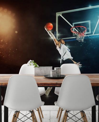 basketbal muurschildering genaamd Slam Dunk voor slaapkamers, scholen en sportscholen