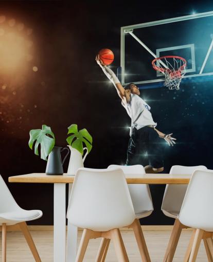 mural de papel pintado de baloncesto llamado Slam Dunk para dormitorios, escuelas y gimnasios