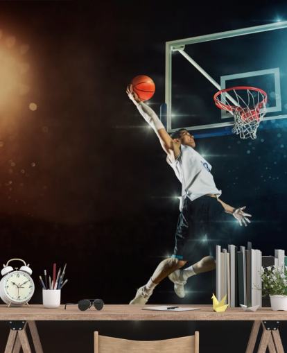 mural de papel pintado de baloncesto llamado Slam Dunk para dormitorios, escuelas y gimnasios