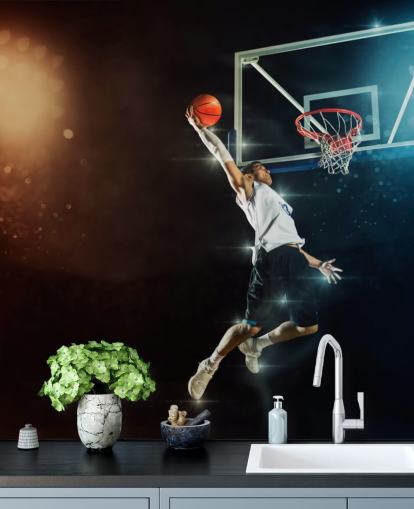 mural de papel pintado de baloncesto llamado Slam Dunk para dormitorios, escuelas y gimnasios mural de papel pintado de baloncesto llamado Slam Dunk para dormitorios, escuelas y gimnasios