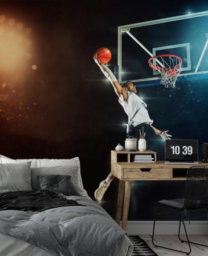 mural de papel de parede de basquete chamado Slam Dunk para quartos, escolas e ginásios