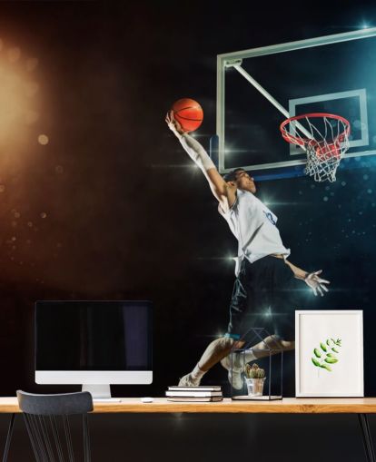 Basketball-Tapete namens Slam Dunk für Schlafzimmer, Schulen und Fitnessstudios Basketball-Tapete namens Slam Dunk für Schlafzimmer, Schulen und Fitnessstudios