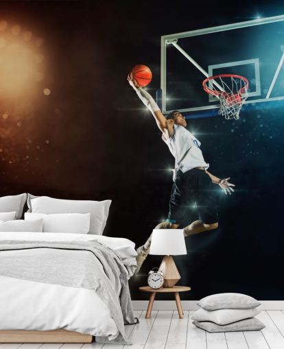 mural de papel pintado de baloncesto llamado Slam Dunk para dormitorios, escuelas y gimnasios