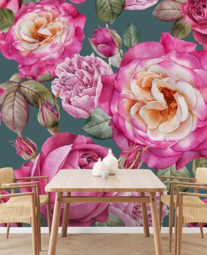 rosa Blumen und Rosen mit grünem Hintergrund rosa Blumen und Rosen mit grünem Hintergrund