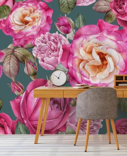 lyserøde blomster og roser med grøn baggrund tapet lyserøde blomster og roser med grøn baggrund tapet