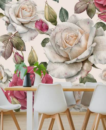 Aquarell Rosa und Weiß Rosentapete Aquarell Rosa und Weiß Rosentapete