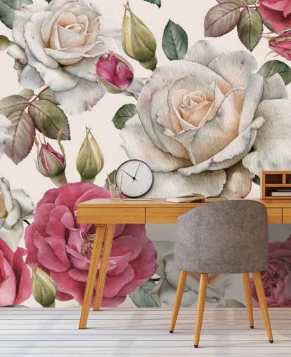 Aquarell Rosa und Weiß Rosentapete