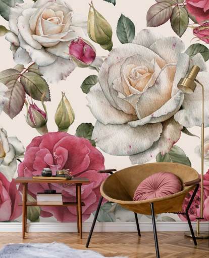 watercolour pink and white rose wallpaper