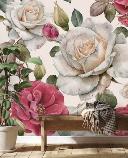 watercolour pink and white rose wallpaper