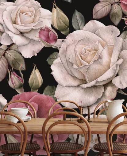 mørke blomster pink og hvide blomster tapet