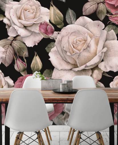 dunkle Blumen rosa und weiße Blumen Tapete