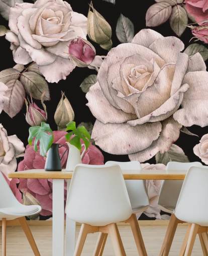 dunkle Blumen rosa und weiße Blumen Tapete