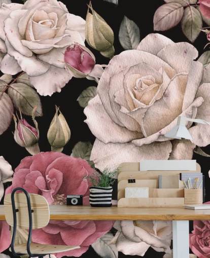 donker bloemenroze en witte bloemen behang donker bloemenroze en witte bloemen behang