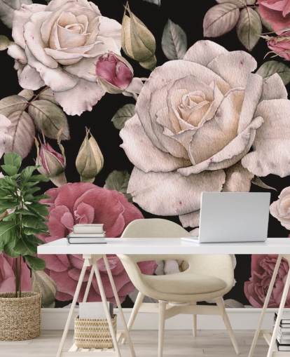 dunkle Blumen rosa und weiße Blumen Tapete